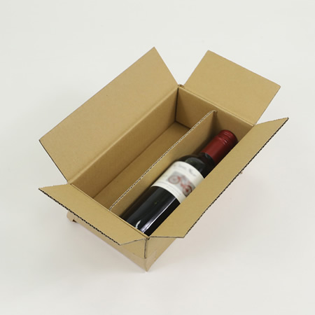 ハーフサイズのボトルが2本入る仕切り付きのワイン箱（茶） | 宅配