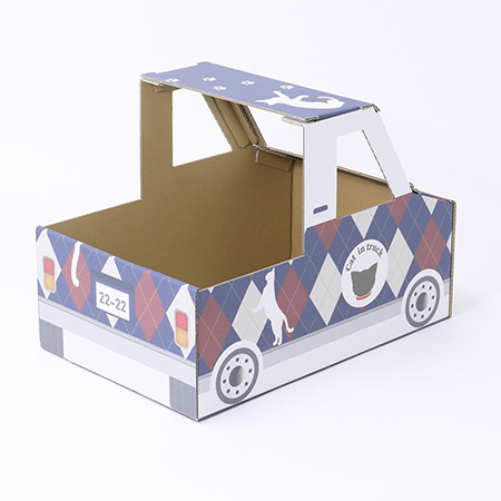 ダンボール製 ねこ専用トラック(アーガイル柄)-4