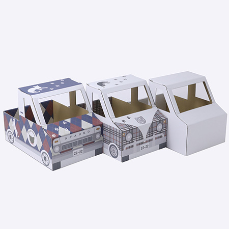 ダンボール製 ねこ専用トラック(アーガイル柄)-5