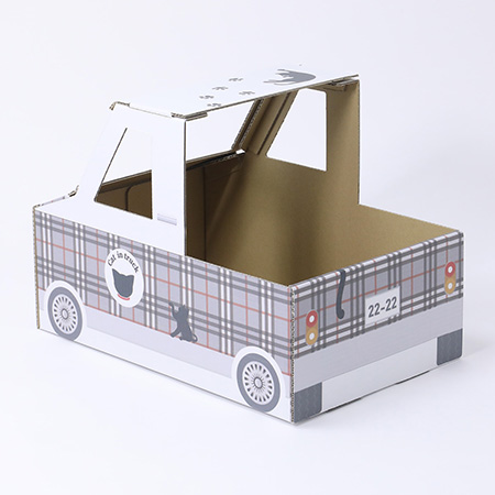 ダンボール製 ねこ専用トラック(タータンチェック柄)-3