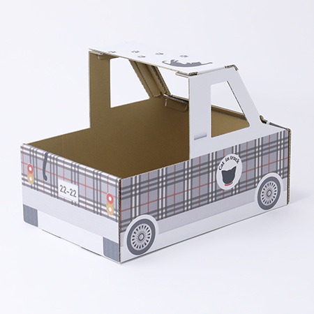 ダンボール製 ねこ専用トラック(タータンチェック柄)-4