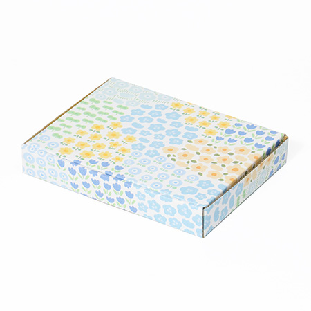 【A6/厚さ3cm】ゆうパケット対応デザインダンボール箱 お花畑(ブルー)-2